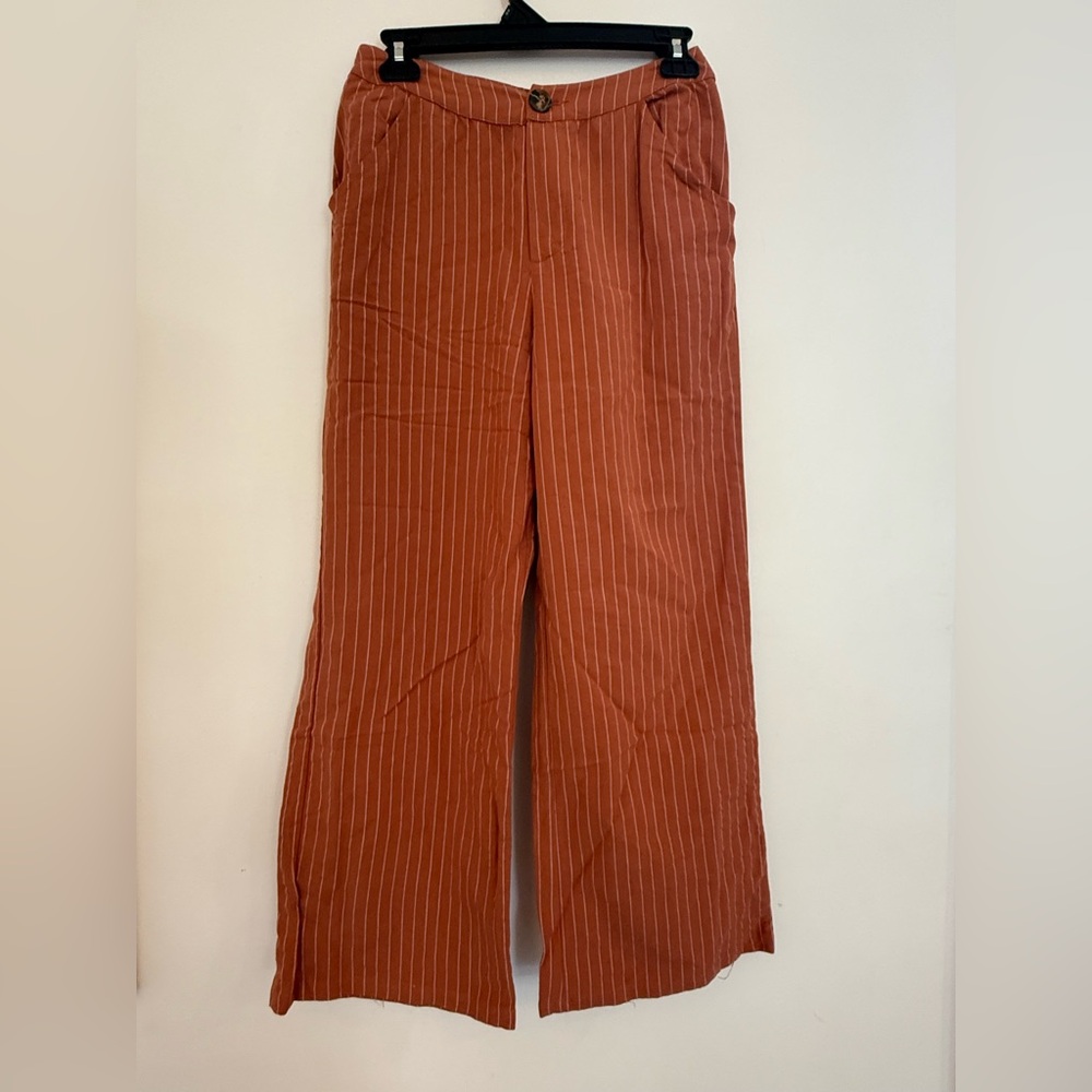 NWT By Together small dig it pants pin Striped wide leg linen blend Trousers new